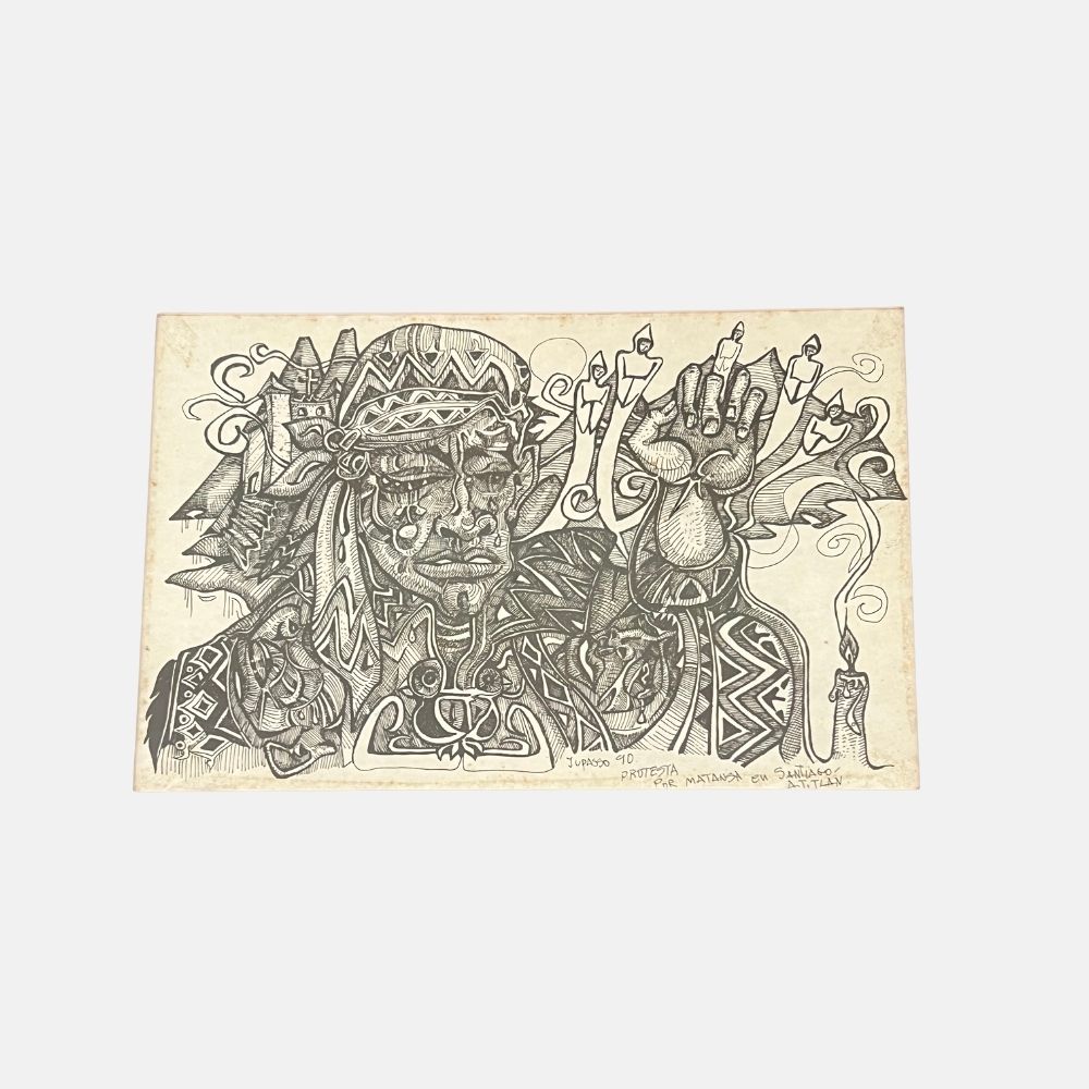 cuadro a tinta por Jupasso 1990 "protesta por matanza en santiago atiltlan