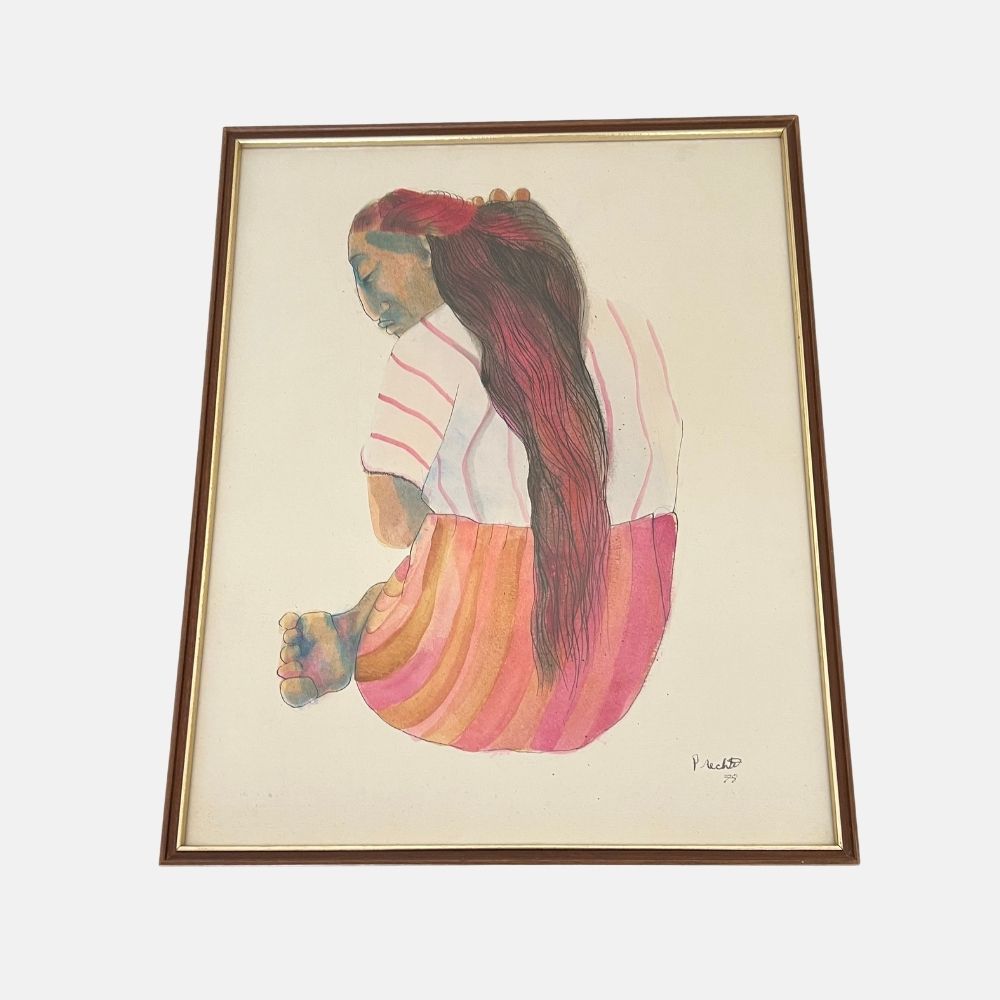 Cuadro de mujer indigena sentada Martin Prechtel 1978