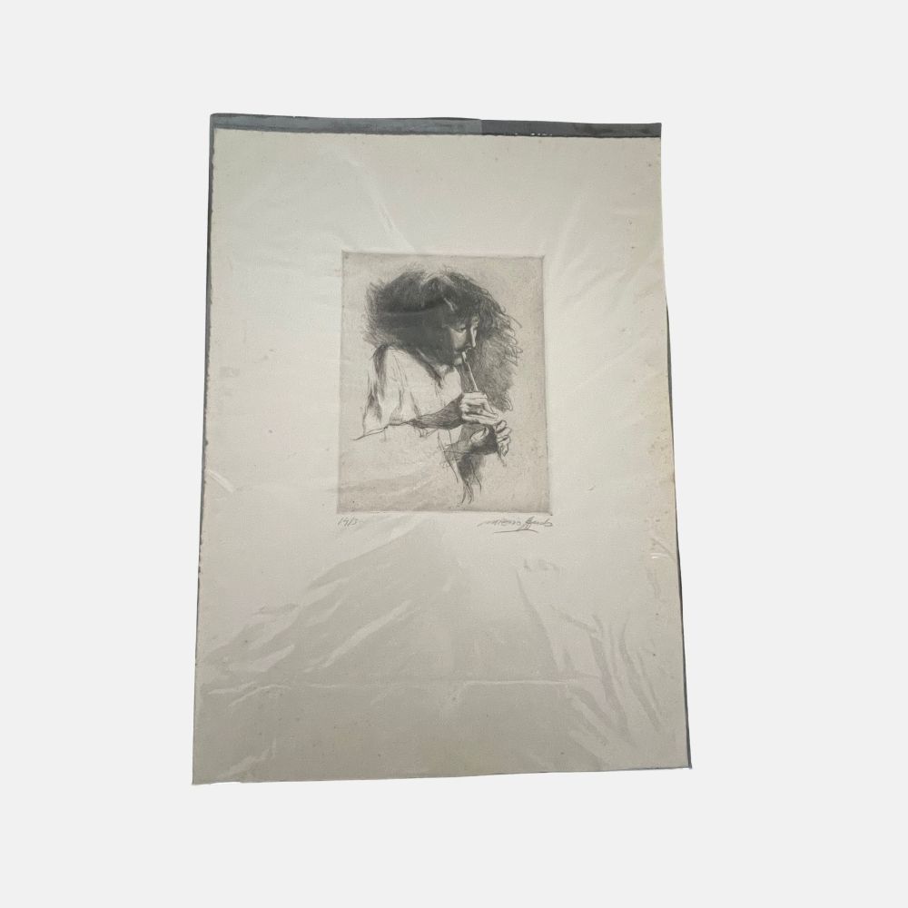 Litografìa 14/36 Antonio Aguado Figura masculina con flauta