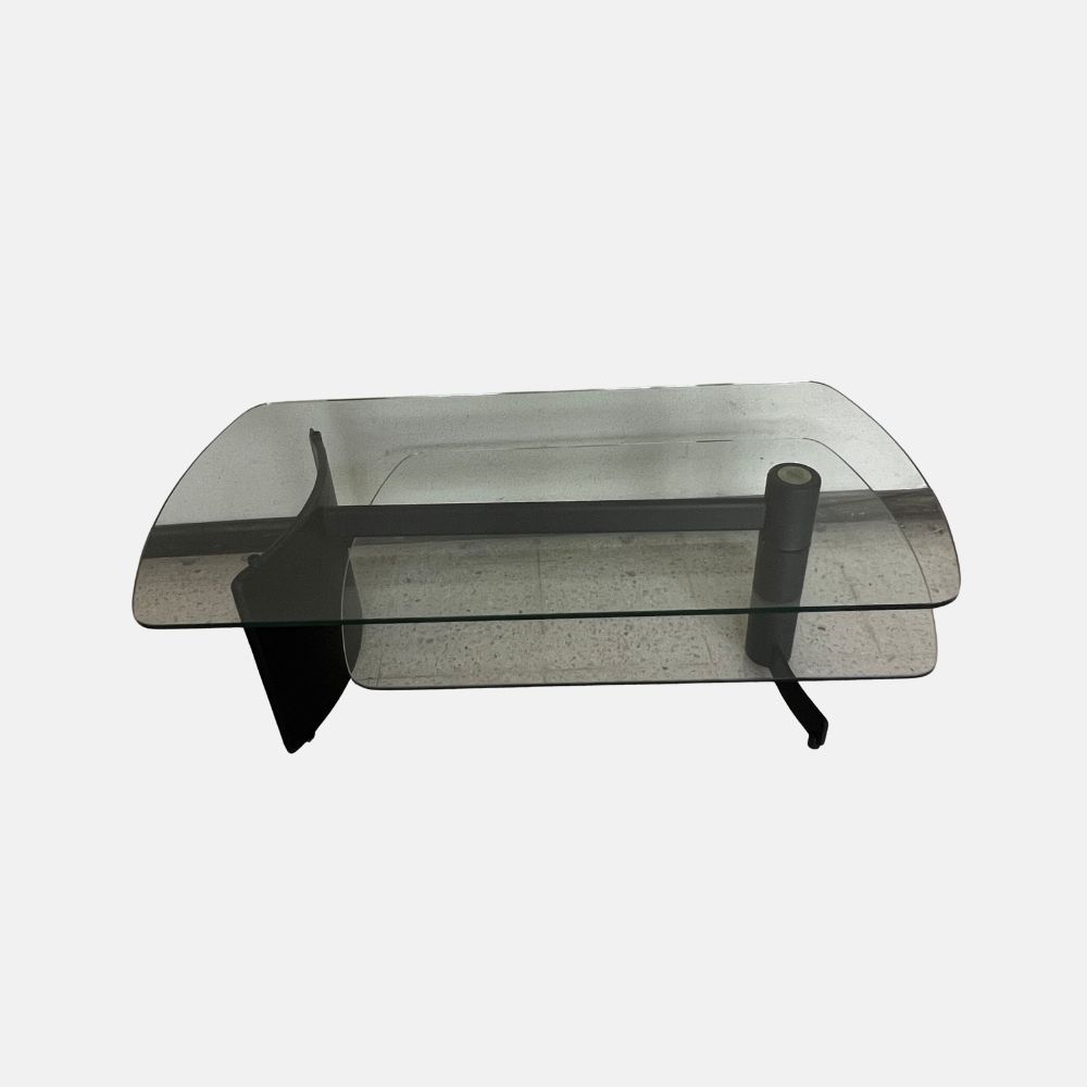 mesa de centro de patas de metal negro con 2 vidrios de 12mm