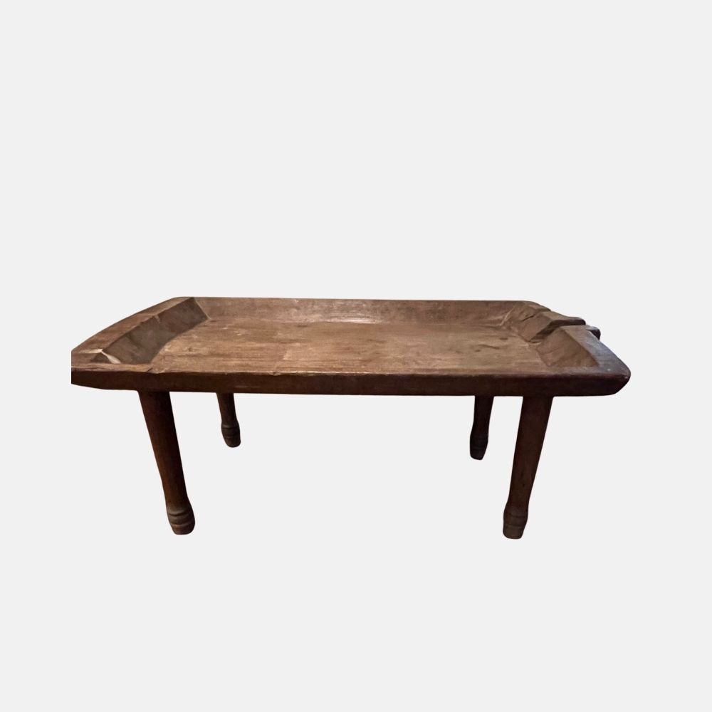 Mesa de madera antigua de batea rectangular con pata larga