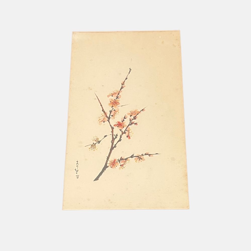 Acuarela de Arbol de Cerezo (firma china) enmarcada en paspartù negro y marco negro