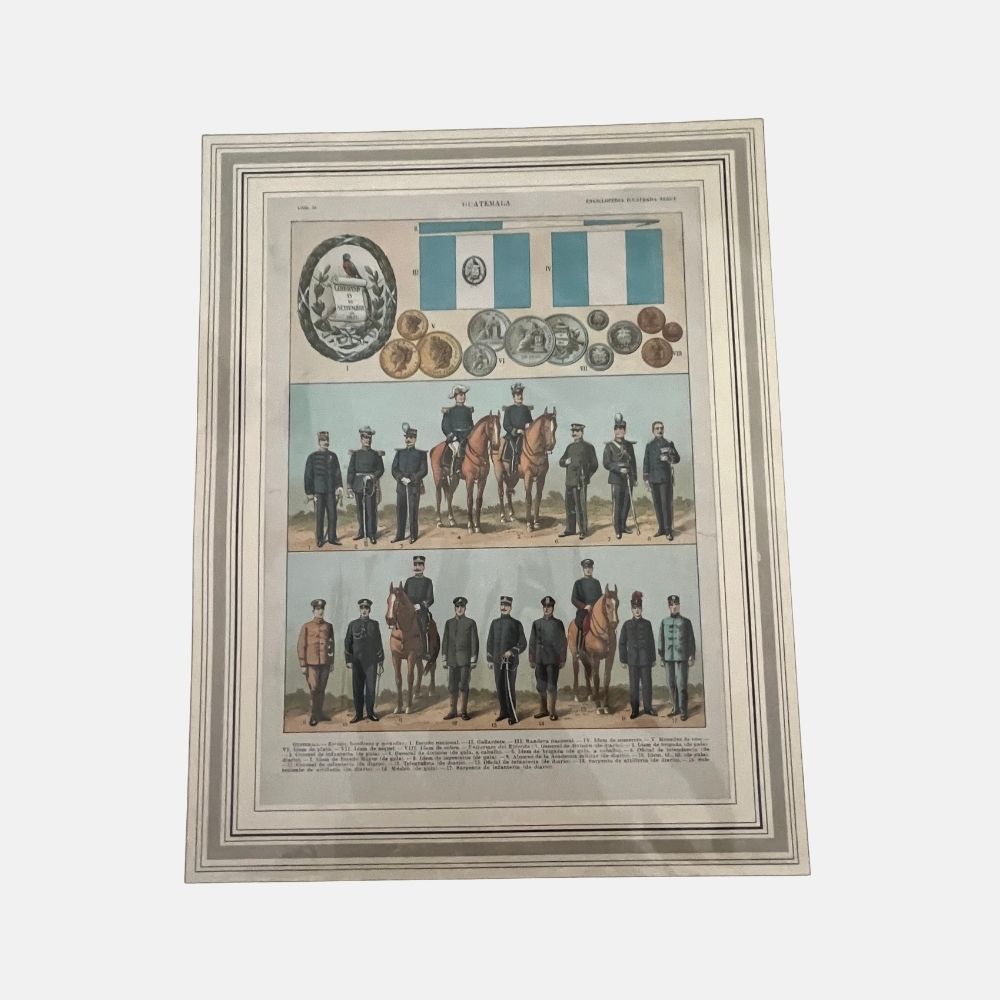 Litografia de escudo, bandera sy mones de Guatemala Enciclopedia seguí 1912-1921