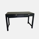 Escritorio de madera pintado de negro con 2 gavetas y agarraderas plateadas