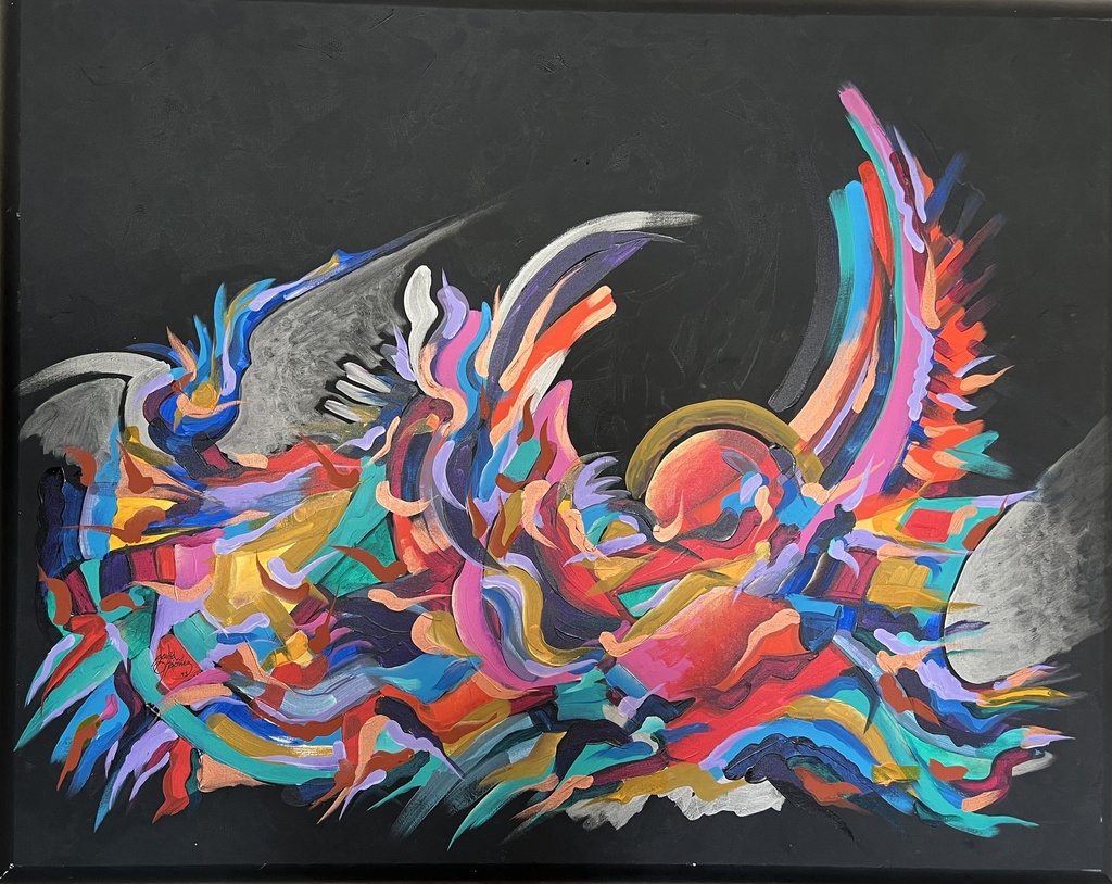 Cuadro de David Ordoñez fondo negro y colores