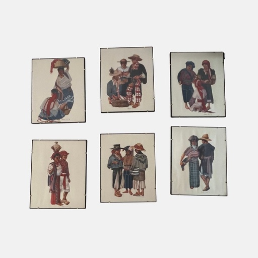 [MILz150567] litografía primitivista de Frederick Croker con 3 personajes de Atitlán