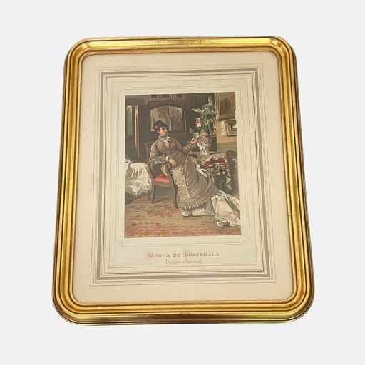[MILz150573] Cuadro con marco dorado señora de Guatemala Centroamérica M.Quiñónez