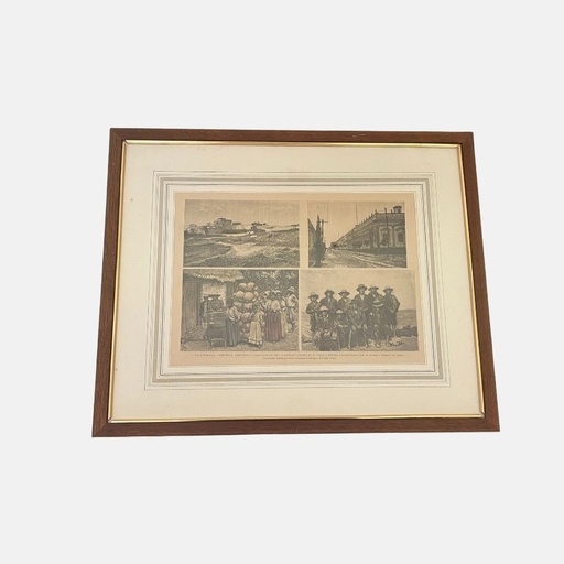 [MILz150703] Cuadro con foto del castillo de san jose, universidad literaria en la capital, indigenas guatemaltecos, 4 fotos