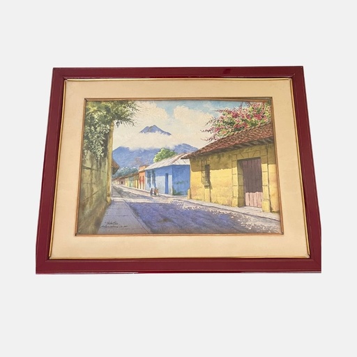 [MILz150707] Cuadro en acuarela Calle de la Antigua por Victor hugo Valenzuela 1985