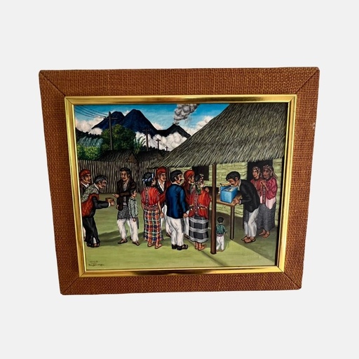 [MILz150708] Cuadro primitivista de ceremona de Roberto Yancoba Xico 1979 Patzisia "El Niño"
