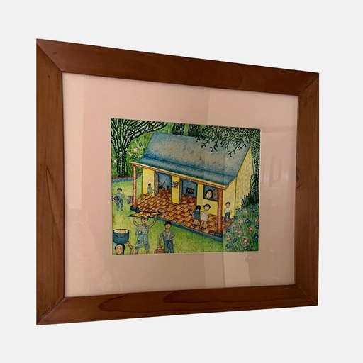 [MILz150718] Cuadro en crayon pastel "los que no pudieron entrar" serie En el pais de la eterna primavera 1972 por Elsa Marìa Zuyas