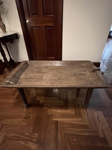 [AdC0017] Mesa de madera antigua de batea rectangular con pata larga