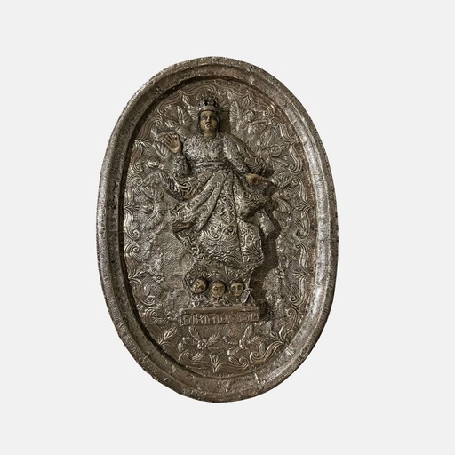 [AdC0019] Oval de madera con la imagen de Virgen de la Concepción